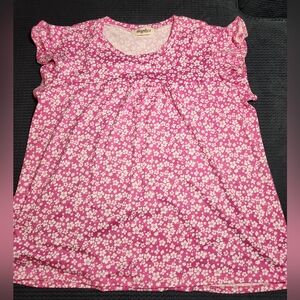 Women's Haptics Pink Fuschia & White Floral Short Sleeve Babydoll Top Large